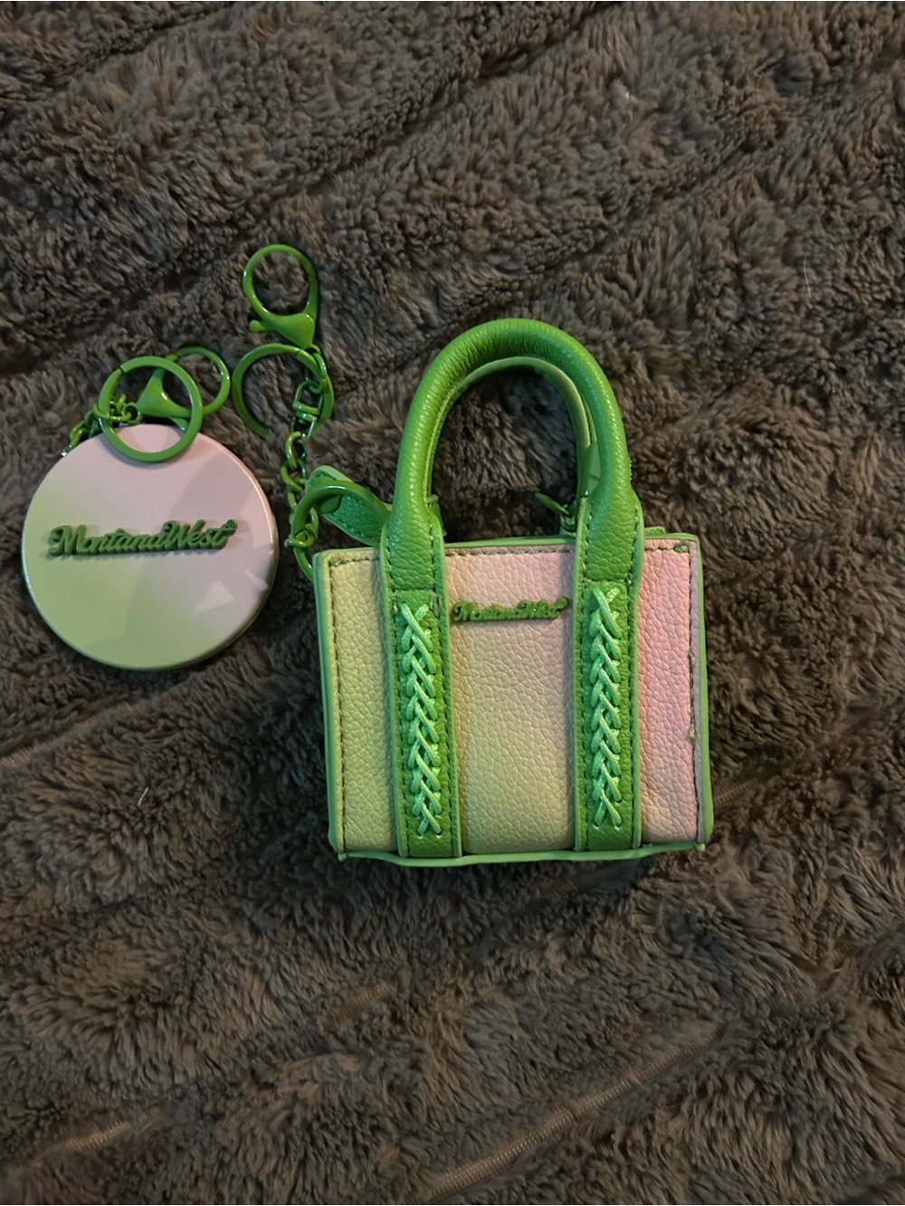 MontanaWest Neon Green & Light Pink Mini Tote Keychain